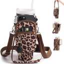 linmaya Water Bottle Carrier Bag with Phone Pocket for Stanley Cup 40/30oz,Insulated Neoprene Water Bottle Holder Cross-boday Bag with Adjustable Shoulder & Handheld Strap Stanley Cup Accessories (Pink Leopard)