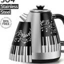 Electric Kettle with Piano & Musical Notes Design, 1.7L Stainless Steel Interior, 1200W Fast Water Boiler for Tea & Coffee, Cordless with Auto Shut-Off, Unique Musician Gift & Kitchen Decor