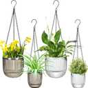 Maxcheck 4 Pcs Self Watering Hanging Planters Indoor Gift 6.5'' 4.5'' Hanging Flower Pots Baskets Outdoor Self Watering Plant with 3hooks Drainage Holes for Home (Grey,clear)