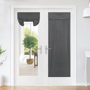 NICETOWN Grey French Door Blackout Curtains, Room Darkening Luxury Velvet Door Blinds, Privacy Thermal Insulated Tie Up Glass Tricia Door Curtains Magnetic Shades for Doorways, 26W x 69L, 1PC