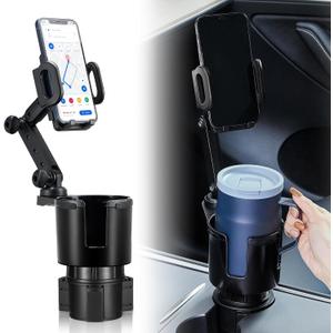 This Hill Car Cup Holder Expander Adjustable Base with Phone Mount 360 Rotation Cup Holder Cell Phone Holder for Car Compatible with iPhone All Smartphones (3.78"-1)