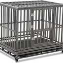 LUCKUP Heavy Duty Dog Cage Metal Kennel and Crate for Medium and Large Dogs, Pet Playpen with Four Wheels,Easy to Install,42 inch,Black (Dark Silver)