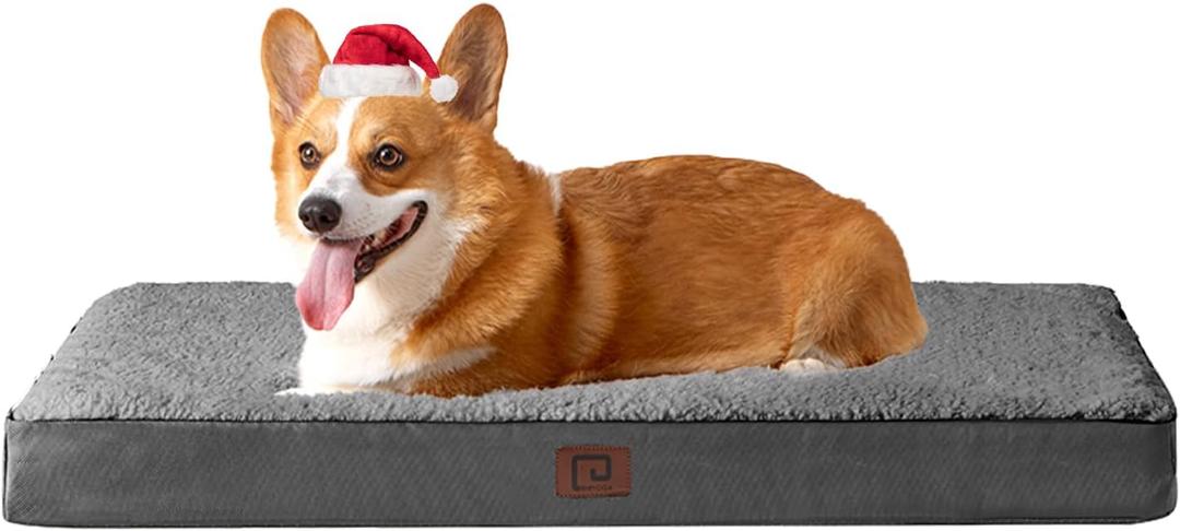 EHEYCIGA Orthopedic Dog Beds for Large Dogs with Removable Washable Cover for Crate, Grey, 35x23