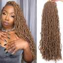 Leeven 24 Inch Distressed Faux Locs Crochet Braids 6 Packs New Soft Locs Strawberry Blonde Long Messy Goddess Locs Pre Looped Curly Wavy Dreadlock Synthetic Hair for Black Women #27