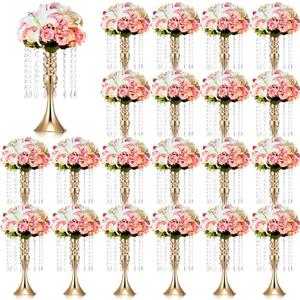 Unittype 20 Pcs Wedding Centerpieces for Tables 13 Inch Tall, Crystal Flower Stand Floral Vases for Tabletop Flower Arrangement Stand Valentines Gift Baptism Party Decor (Gold)