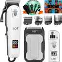 Hair Clippers for Men with LED Power Display, 3-Piece Professional Grooming Kit Includes Hair Clipper, Foil Shaver & Nose Trimmer, Complete Cordless Set for Home Barber Use (White)
