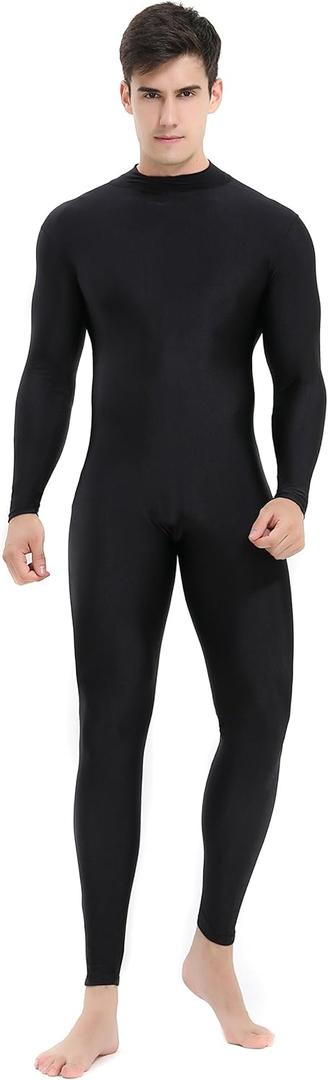 speerise Mens Spandex Bodysuit Long Sleeve Unitard Zipper Dance Leotard Bodysuit for Men Costume (Black), XL