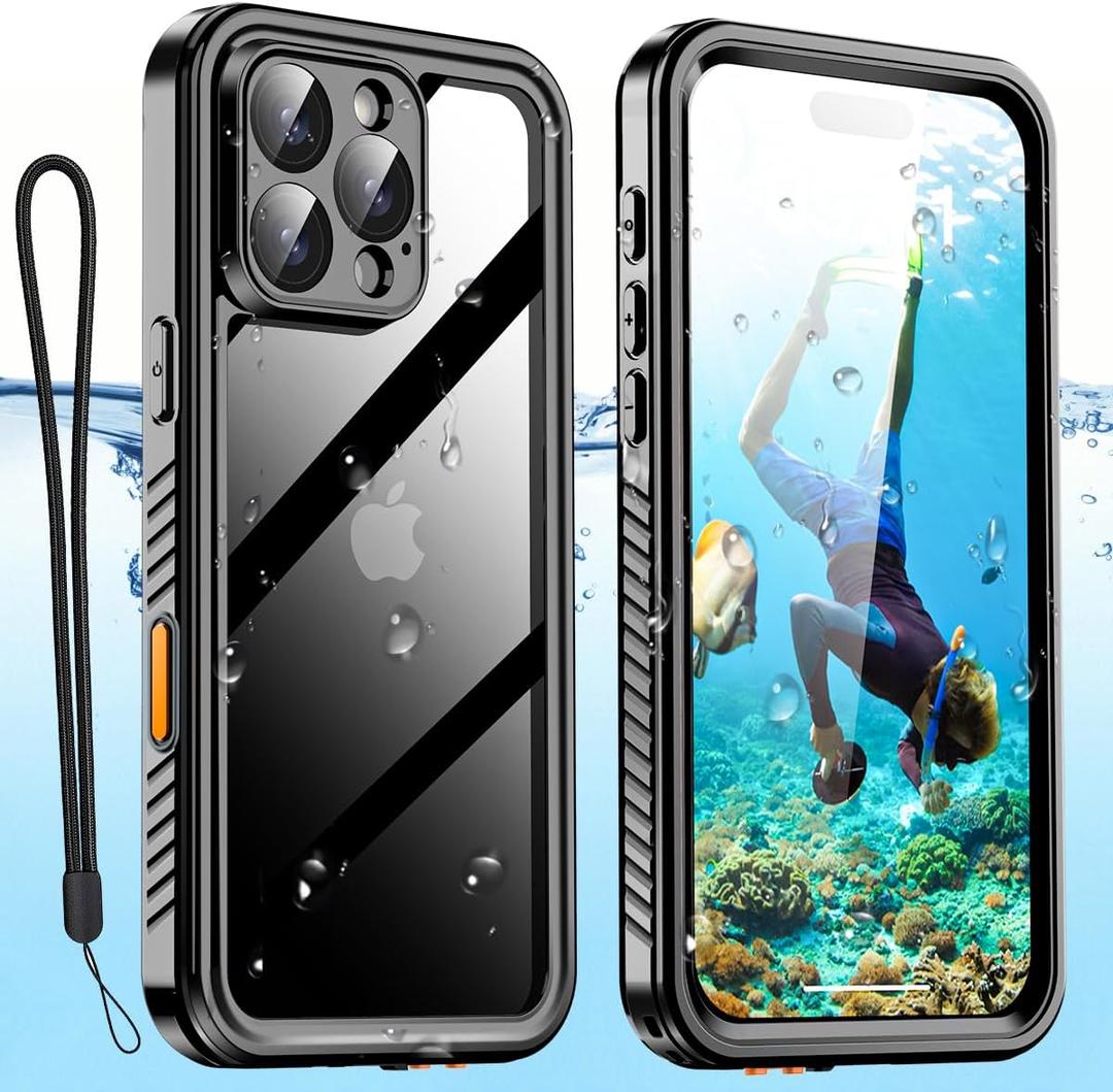 AICase for iPhone 16 Pro Case Waterproof, Clear Water Proof Built-in Screen Protector Shockproof Dustproof Snowproof Full Body Rugged Underwater Phone Case with Lanyard