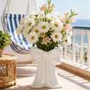 Disoza White Bow Vase Ceramic Cute Vase Decorative Minimalist Flowers Tulip Pampas Grass Flower Modern Home Decor for Table Bathroom Shelf Centerpieces