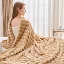 NEWCOSPLAY Faux Fur Twin Blanket Brown Bubble Blanket Thick Warm Soft for Couch Sofa Bed 550GSM (Brown, Twin(60"x80"))