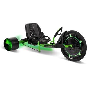 Huffy Green Machine 20 Inch Drift Trike, Sleek Ergonomic Design, Adjustable Seat, Durable Steel Frame, Easy to Operate, Drift Trike for Kids Ages 8+, LED Light Accents, Coaster Brake, Green and Black