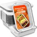 Aluminum Foil Pans with Lids - 2.25 LB Food Containers Disposable Tin Foil Meal Prep Containers with Lids, 50 Pans and 50 Cardboard Covers for Baking, Freezer & Food Storage, 8.5" X 6" (50 Pack)