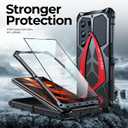 Lunivop for Samsung Galaxy S24 Ultra case 2024 Metal Hard Phone Case Cover Case para Screw(with Soft Screen Protector) Heavy Duty Rugged Military Grade Black Red