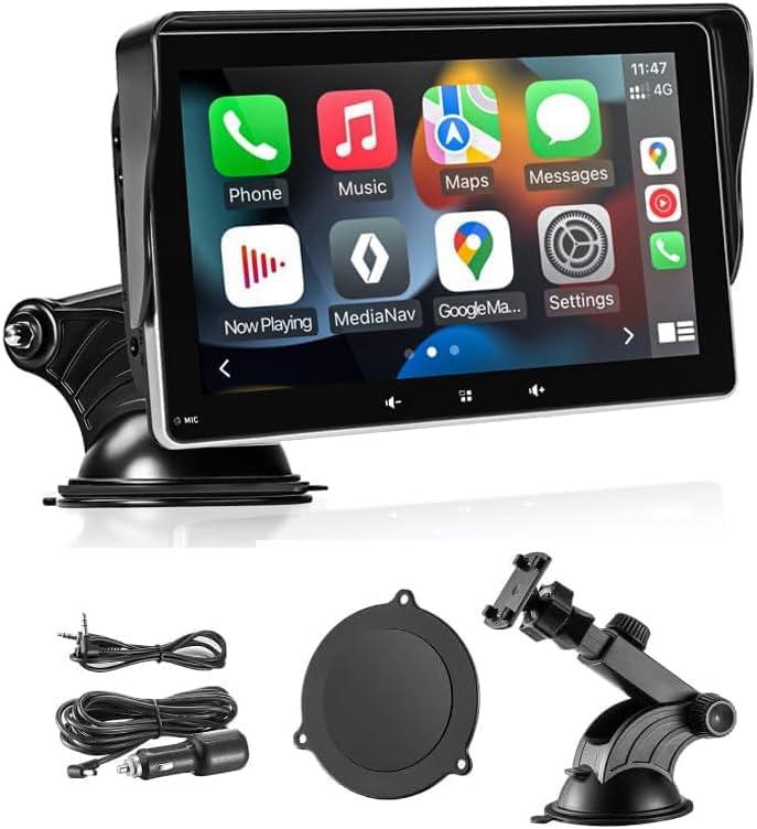 7" HD Double Din Car Stereo, Portable Apple CarPlay Wireless Touch Screen Android Auto Automatic Multimedia Player with Mirror Link/Siri/Bluetooth/Navigation Screen