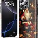 Christmas Phone Case for iPhone 16 Pro Max - Wireless Charging Compatible - Dual-Layer Hard Shell + Silicone Cover - Protective Cover with Cutee Designs for Women - Santa Claus Gives Gifts