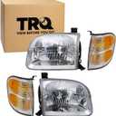 TRQ Driver and Passenger Side Headlight & Corner/Parking Light 4 Piece Kit Set Compatible with 2001-2004 Toyota Sequoia, 2004 Toyota Tundra Crew Cab