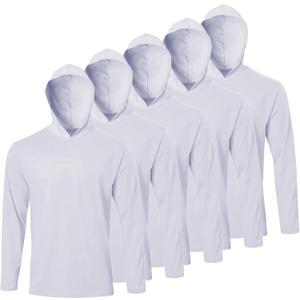 LeeHanTon Men's Sun Shirts Sun Protection Hoodie Shirt UPF 50+ Long Sleeve Work Athletic Shirt with Hooded for Fishing Hiking (White, Medium)