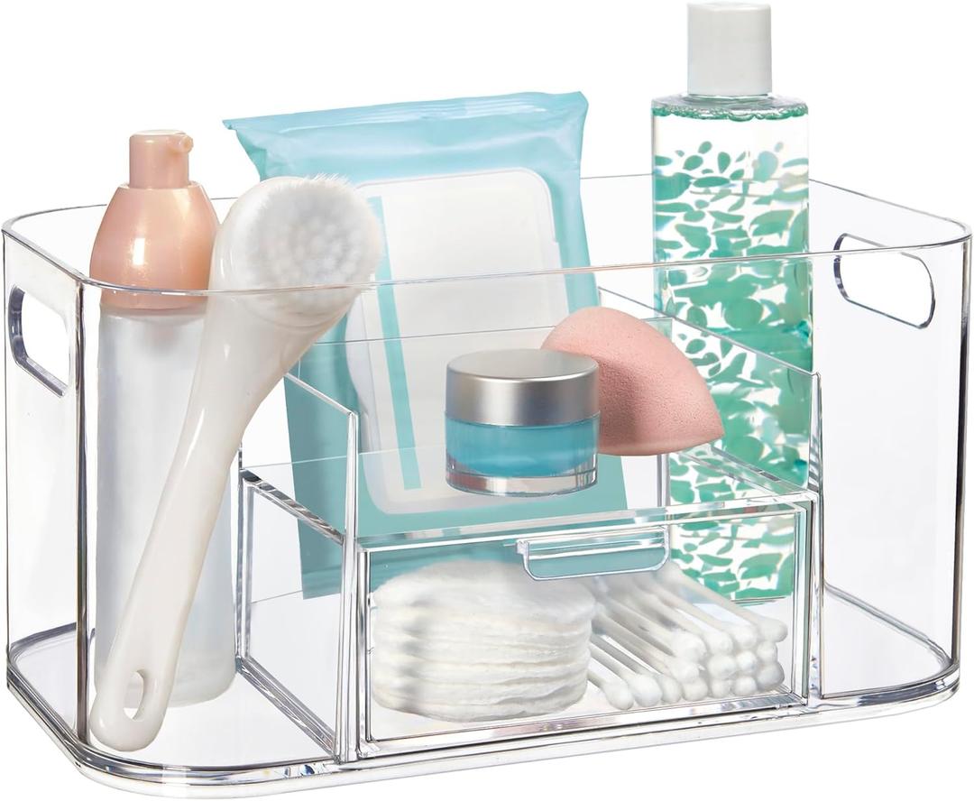 STORi Bliss Clear Makeup Organizer for Countertop, Divided Bathroom Organizer & Storage Drawer, Makeup Brush Holder, Cosmetic & Nail Polish Organizer 