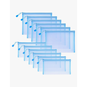 12 Pieces Zipper Nylon Mesh Pouch, Mesh Cosmetic Bags Makeup Bags Pencil Case, Multipurpose Travel Bags for Cosmetic School Office Supplies and Travel Accessories (Sky Blue, A5+B6)