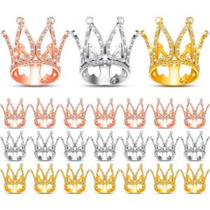 24 Pcs Crown Cake Topper Mini Baby Crown Tiny Queen Small Alloy Crystal Princess Headpiece Cake Decoration for Women Lady Girl Bridal Wedding Royal Themed Baby Shower Birthday Party(Multi Colors)