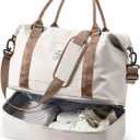 Travel Duffel Bag, 18x14x8 Inches Travel Bag Spirit with Shoes Compartment, Weekender Overnight Bag for Women with Trolley Sleeve, Carry On Bag for Airplanes Sport Tote Gym Bag BeigeBrown (Large)