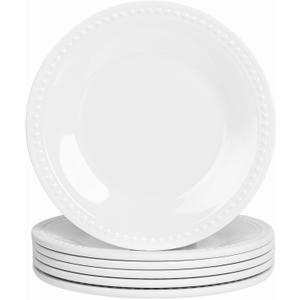 Melamine Beaded Dinner Plate Set of 6, 11inch, Basic White, BPA Free, Platter, Serving Dishes, Chip & Break Resistant, Lightweight, Melamine Dishes Set for Valentine's Day, Weddings & Everyday Meals
