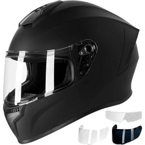 Favoto Full Face Motorcycle Helmet DOT Approved, Cascos para Motos Snowmobile Dirt Bike Helmet for Adults Men Women, Anti-Fog Film Included, Black, Large, 59-60cm/23.2-23.6inch