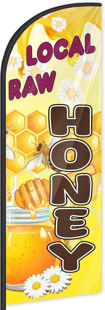 Local Raw Honey Feather Flag for Business Advertising 6 FT Swooper Flag for Storefronts Retailers Shops Food Trucks Events and Fairs (Flagpole Not Included)