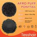 Afro Puff Drawstring Ponytail for Black Women, 4 Inch Natural Black, Curly Human Hair Ponytail, 12A Brazilian Remy Hair Bun for Kids