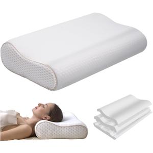 Ergonomic Memory Foam Neck Pillow Bed Pillow,Cooling Fabric,Adjustable Sandwich Pillow for Neck Pain Relief,Queen(23.6 x 13.8 x 4.7/4.1)