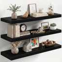 Fun Memories 32 Inch Floating Shelves for Wall, Black Wood Wall Mounted Shelf with Invisible Bracket, 10 Inch Deep Large Shelves for Living Room Bathroom Bedroom, Set of 3, 10"D x 32"L-3P