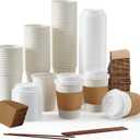 WOWSOLID 120 Pack 12 oz LeakProof Coffee Cups with Lids, Sleeves, and Stirrers, Disposable To Go Hot Travel White Paper Cups, Hot Chocolate, Cocoa, Tea for Home, Cafes, Coffee Bar