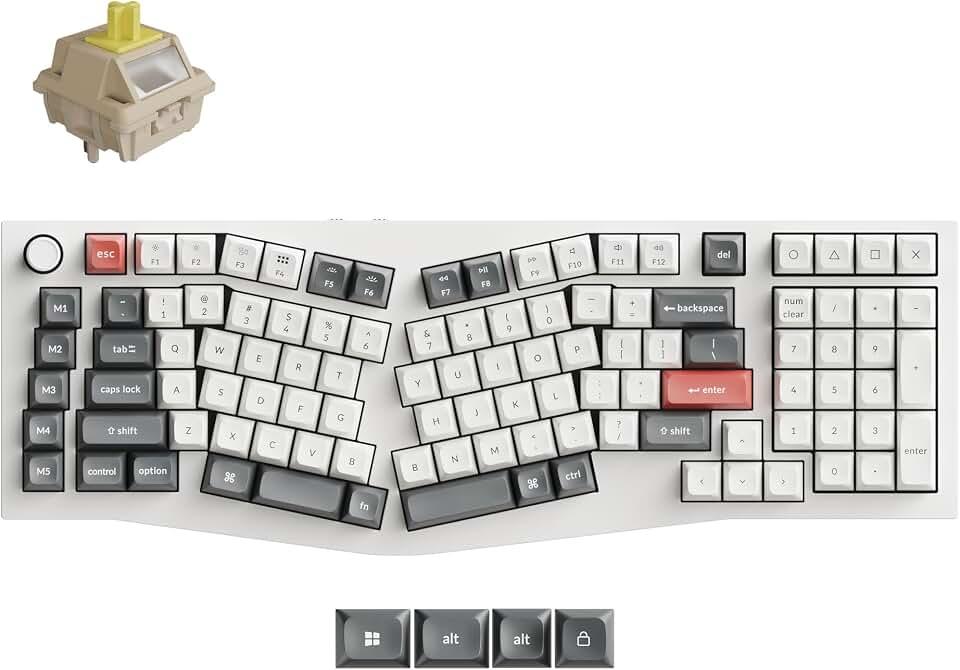 Keychron Q13 Ultra 8K Wireless Mechanical Keyboard, White 96% Alice Ergonomic Keyboard with Numpad, Full Aluminum RGB Custom Keyboard, Hot-Swappable Silk POM Switch for Mac Windows Linux