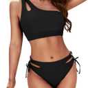 Zilcremo Women Cutout One Shoulder Bikini Set Mid Rise Bikini Swimsuit Two Piece Bathing Suit, Med