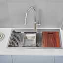 32"x18" Drop-In Workstation Sink 18 Gauge Stainless Steel Brushed
32 inch Kitchen Sink | Drop in Sink | 1-hole Single Bowl | Topmount | Board + colander | Roll-up Rack + Grid | 9" Deep Bowl