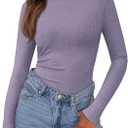 PRETTYGARDEN Womens Long Sleeve Shirts 2026 Ribbed Knit Slim Fitted Basic Tee Casual Going Out Tops Underscrubs Fall Clothing (L)