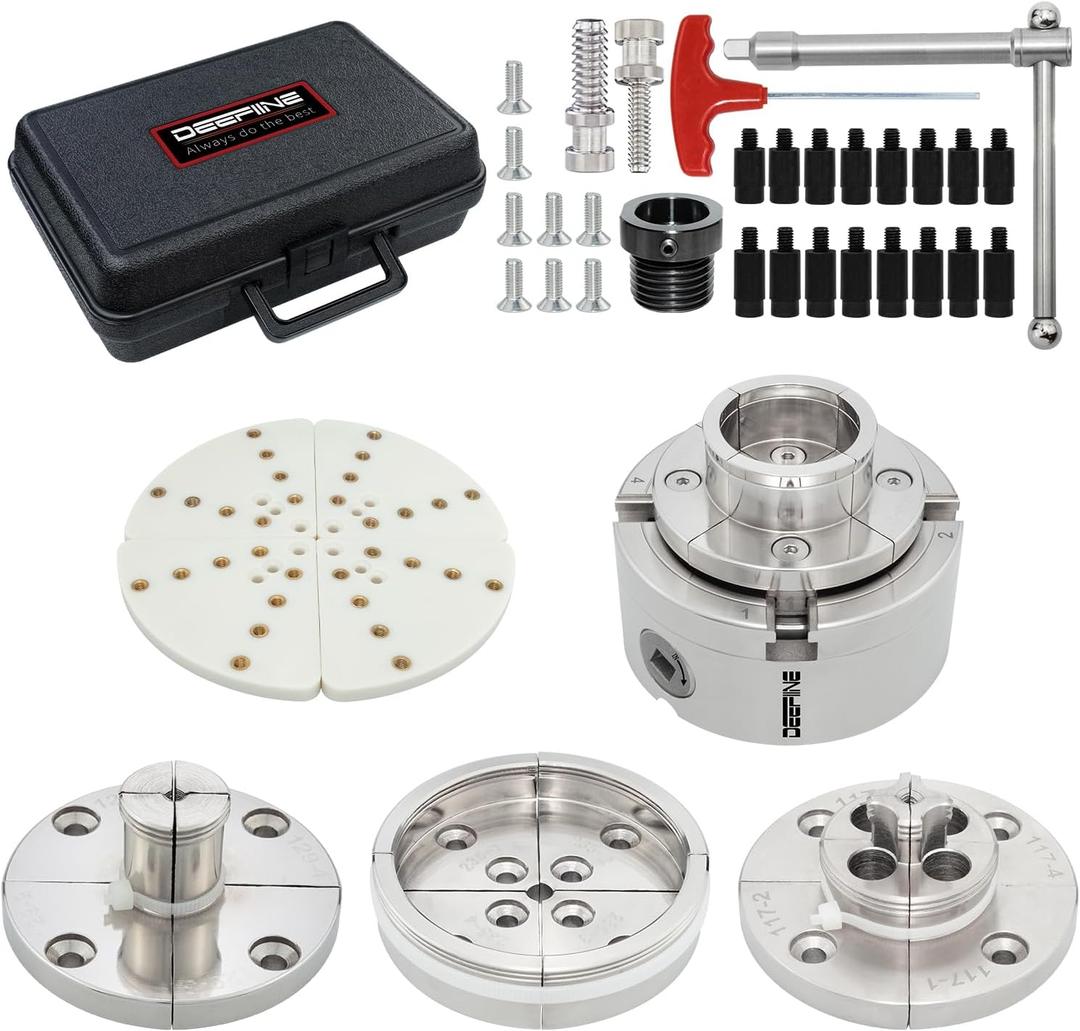 4 Inch Wood Lathe Chuck Set 1-1/4x 8tpi Thread and 1"x8tpi Adapter, Nickel Plated Self Centering 4 Jaw Wood Turning Chuck set(5 jaws)