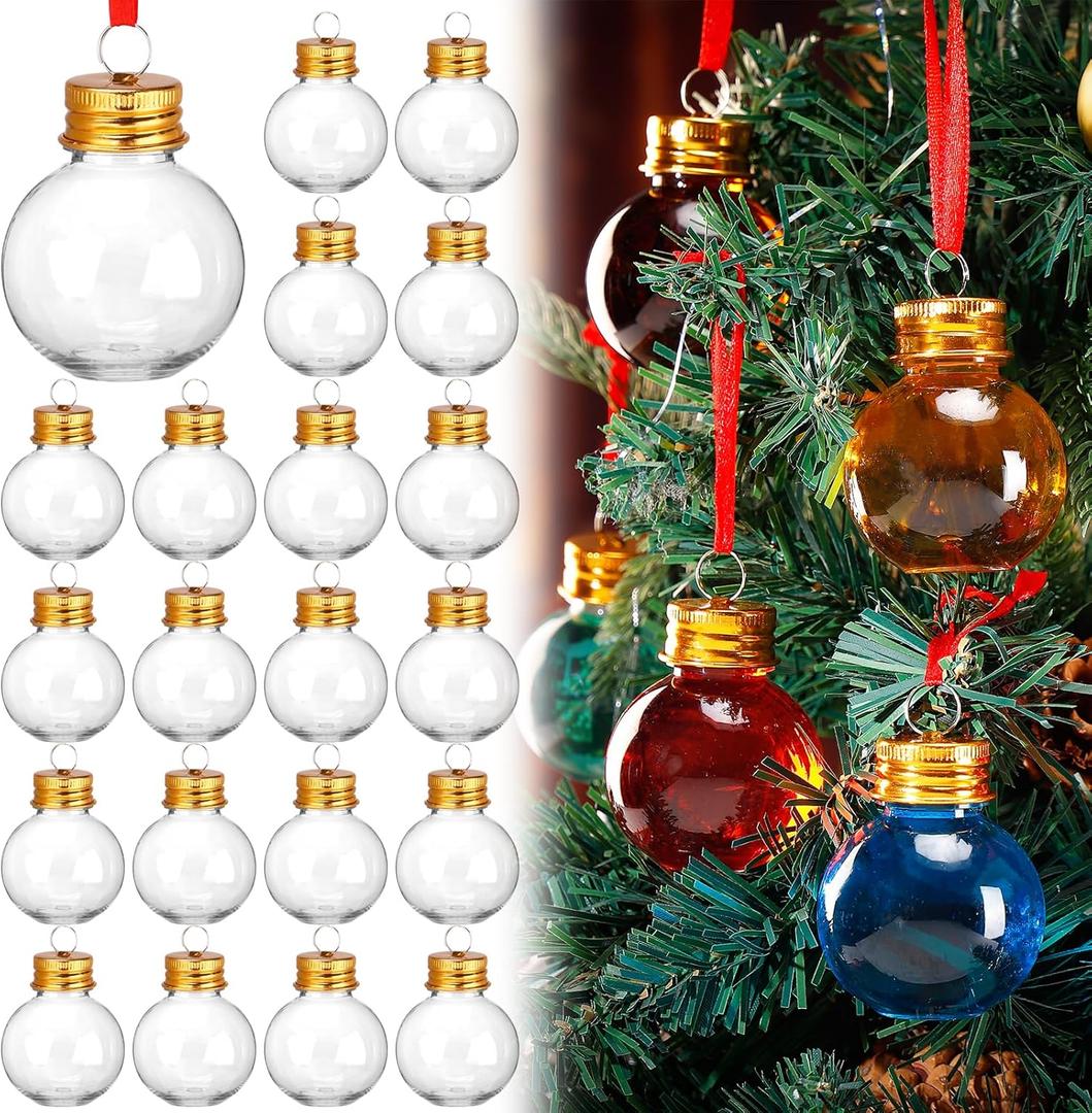 24Pcs 1.7oz Christmas Shot Glasses for Tree Ornaments - Clear Plastic Fillable Ornaments Booze Balls for Cocktails, Funny Friendsmas Party Decorations (Ball)
