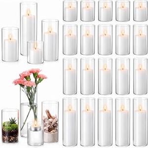 MTLEE 128 Pcs Glass Cylinder Vases and White Pillar Candles Bulk