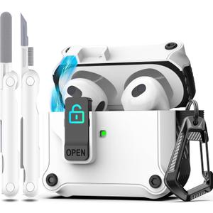 6 x R-fun for AirPods 3 Case Cover with Lock & Cleaning Kit, Keychain, Magnetic Lid, Compatible with AirPods 3rd Generation 2021 Protective Case, Support Wireless Charging, White