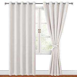 Hiasan Blackout Curtains for Bedroom, 60 x 84 Inches Long - Thermal Insulated & Light Blocking Window Curtains for Living Room/Kids Room, 2 Drape Panels Sewn with Tiebacks, Ivory