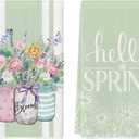 Artoid Mode Floral Bloom Vase Hello Spring Kitchen Towels Dish Towels, 18x26 Inch Seasonal Summer Decoration Hand Towels Set of 2