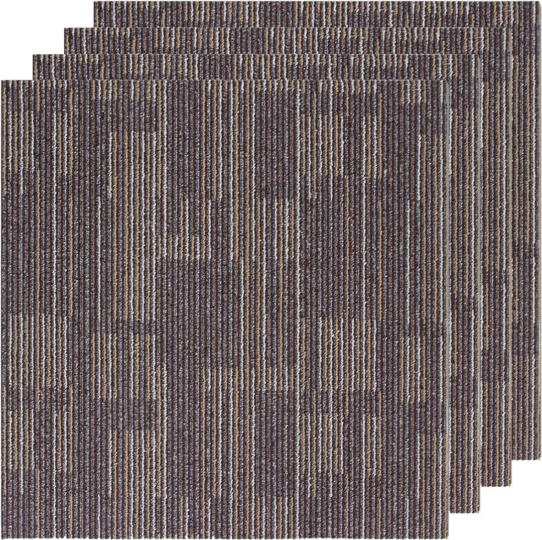 Carpet Floor Tiles 24 x 24 Commercial Carpet Squares 18 Pcs Peel and Stick Non-Slip Office Soft Tiles DIY Installation for Living Room Bedroom Study Hotel, Brown