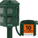 Outdoor Power Strip Waterproof, 10 FT Extension Cord, 6 Grounded Outlets for Christmas Decorations and Inflatables, 15A/1875W, ETL Listed