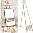 15"L x 25.5"W x 56.5"H Metal Scroll Extra Large Free Standing Adjustable Display Stand Easel with Chain Support, Heavy Duty Easel for Sign, Wedding, Picture Frame, Mirror, Gold (No Assembly Required)