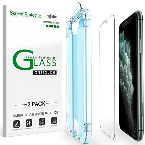 amFilm 2 Pack OneTouch Glass Screen Protector for iPhone 11 Pro Max (6.5") with Easy Installation Kit
