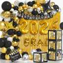 Party Spot2026 Black and Gold Graduation Party Decorations,124 PCS Graduation Decorations Class of 20264 PCS Balloons Boxes with LED Light String & Letters 2026 GRAD So Proud of You