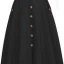 Belle Poque Womens Midi Skirt High Waist A Line Skirts Button Front Slit Flared Skirt Vintage Skirts with Pockets (Black, S)