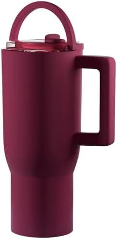 Barpertik 40 oz Tumbler with Flip Straw&LeakProof Lid|Built-in Straw&Handle|Stainless Steel&Rubber Base|Water Bottle Insulated Cup Travel Mug|BPA Free|Cranberry