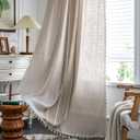 ColorBird Boho Curtains Linen-Textured for Living Room Bedroom 84 Inches Light Filtering Natural Brown Tan Farmhouse Embroidered Striped Curtains & Drapes for Dining Room Kitchen Window Treatment